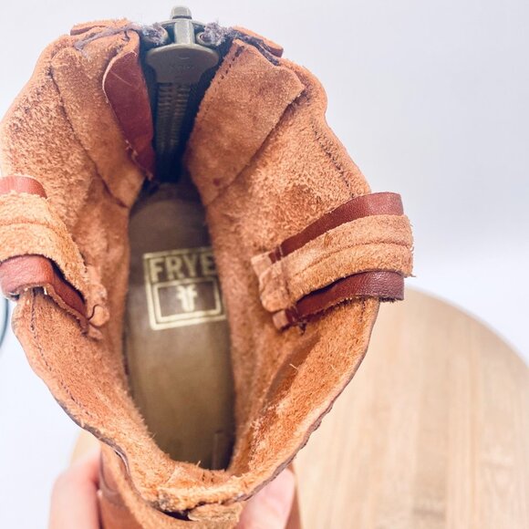 Frye Boots Womens 7.5 Tan Leather Back Zip Vicky Ankle Engineer Moto Biker - Picture 6 of 13